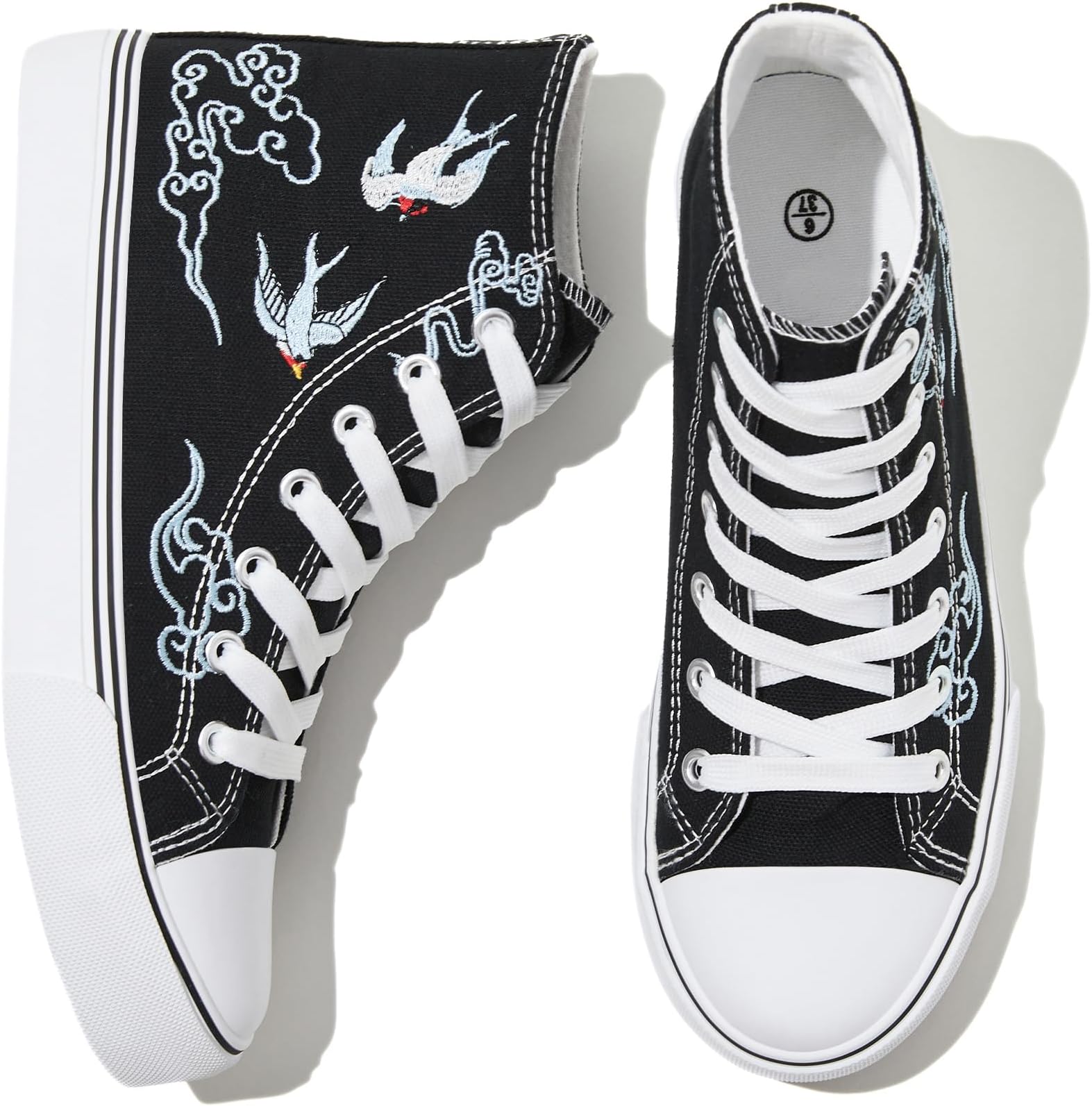 Women's High Top Canvas Sneakers Canvas Shoes Lace up White Black Sneakers Casual Walking Shoes