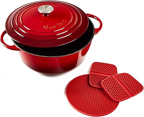 Amazon De Uno Casa Emaillierter Dutch Oven Mit Deckel Emailliertes 5 6 Liter Kochtopf Set Mit Silikongriffen