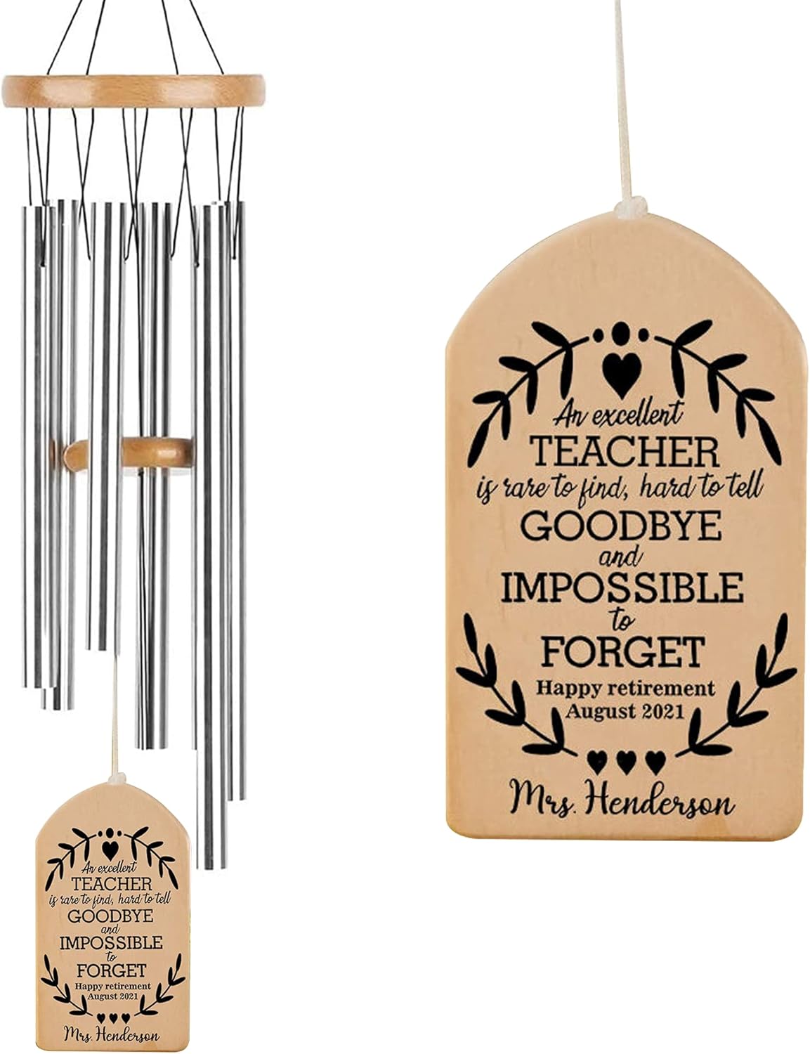 Personalized Teacher Retirement Wind Chimes, Happy
