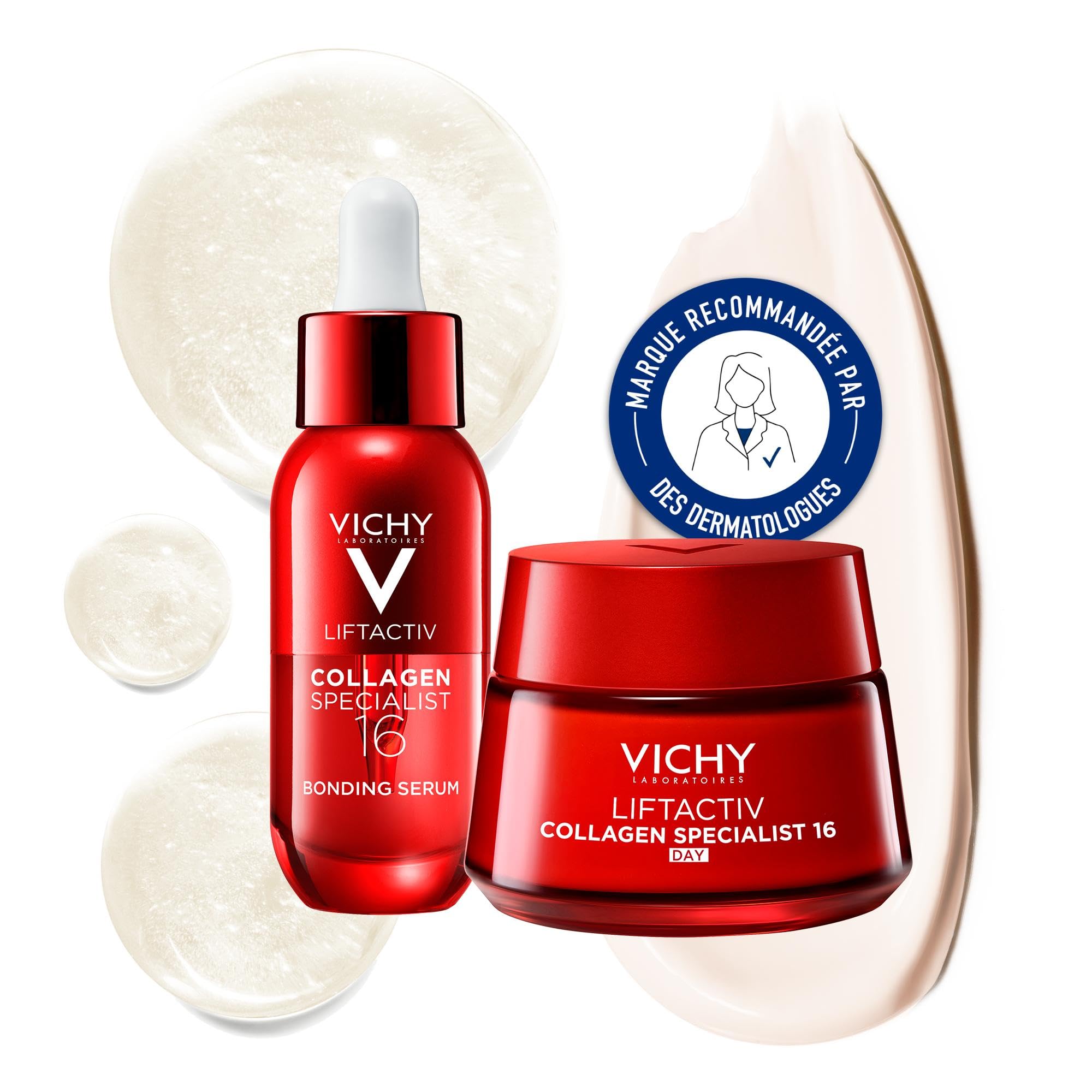 Vichy, Liftactiv Collagen Specialist 16, Crème de Jour Anti-Âge 50 ml & Sérum Visage Reconstituant Booster de Collagènes 30 ml, Anti-Rodes, Peau Raffermie, Lot de 2 Produits