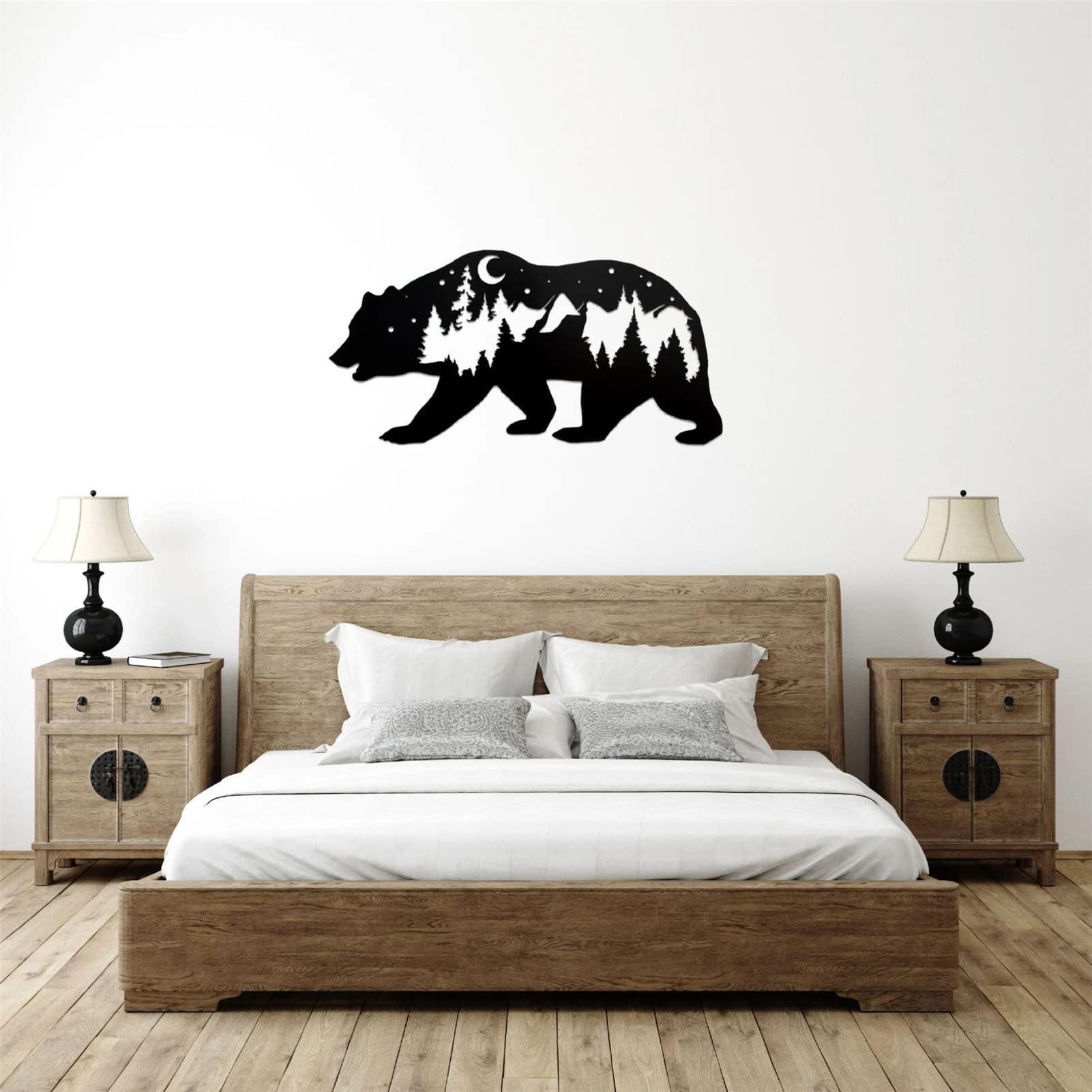 Metalowy niedźwiedź wall art do salonu duży rozmiar czarny rustykalne zwierzę las dekoracje ścienne metalowe ozdoby do dekoracji wnętrz wnętrze kute rzemiosło, 35x66 cm