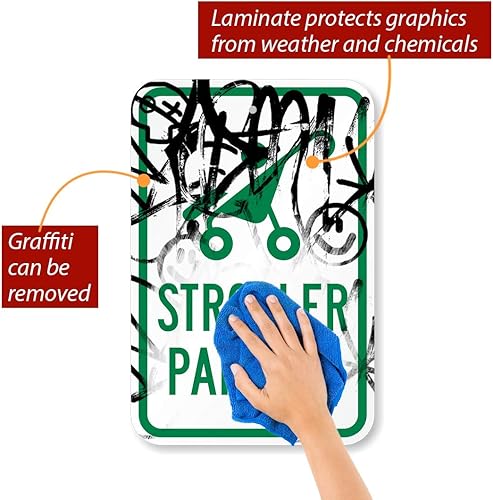 Miniatura 5 de SmartSign Letrero de metal con texto en inglés "Stroller Parking" de 18 x 12 pulgadas, serigrafiado, aluminio laminado a prueba de óxido de 63 mil,