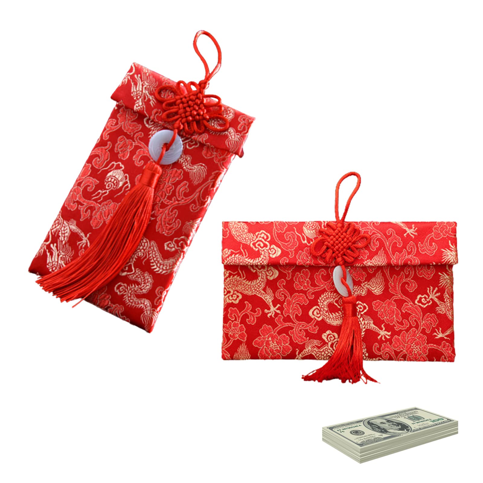 Pack of 2 Chinese Element Silk Red Envelopes Chinese Lucky Envelopes Chinese Red Pockets for Christmas New Year Chinese Wedding