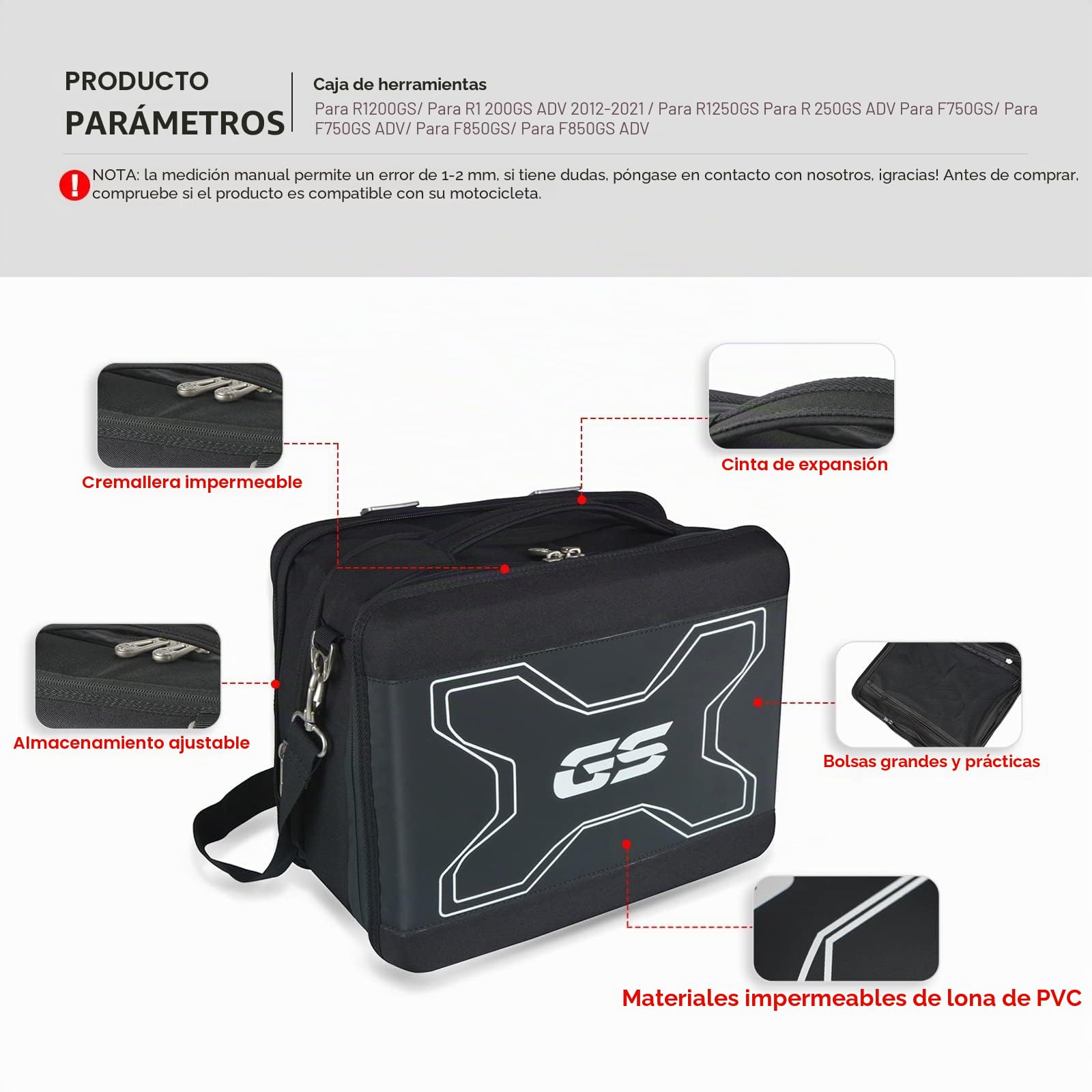 Universal Moto Bolsa Interior Impermeable Bolse de Almacenamiento para Equipaje para R1200GS/R1250GS Aventura F750GS/F850GS/Adventure-Negro