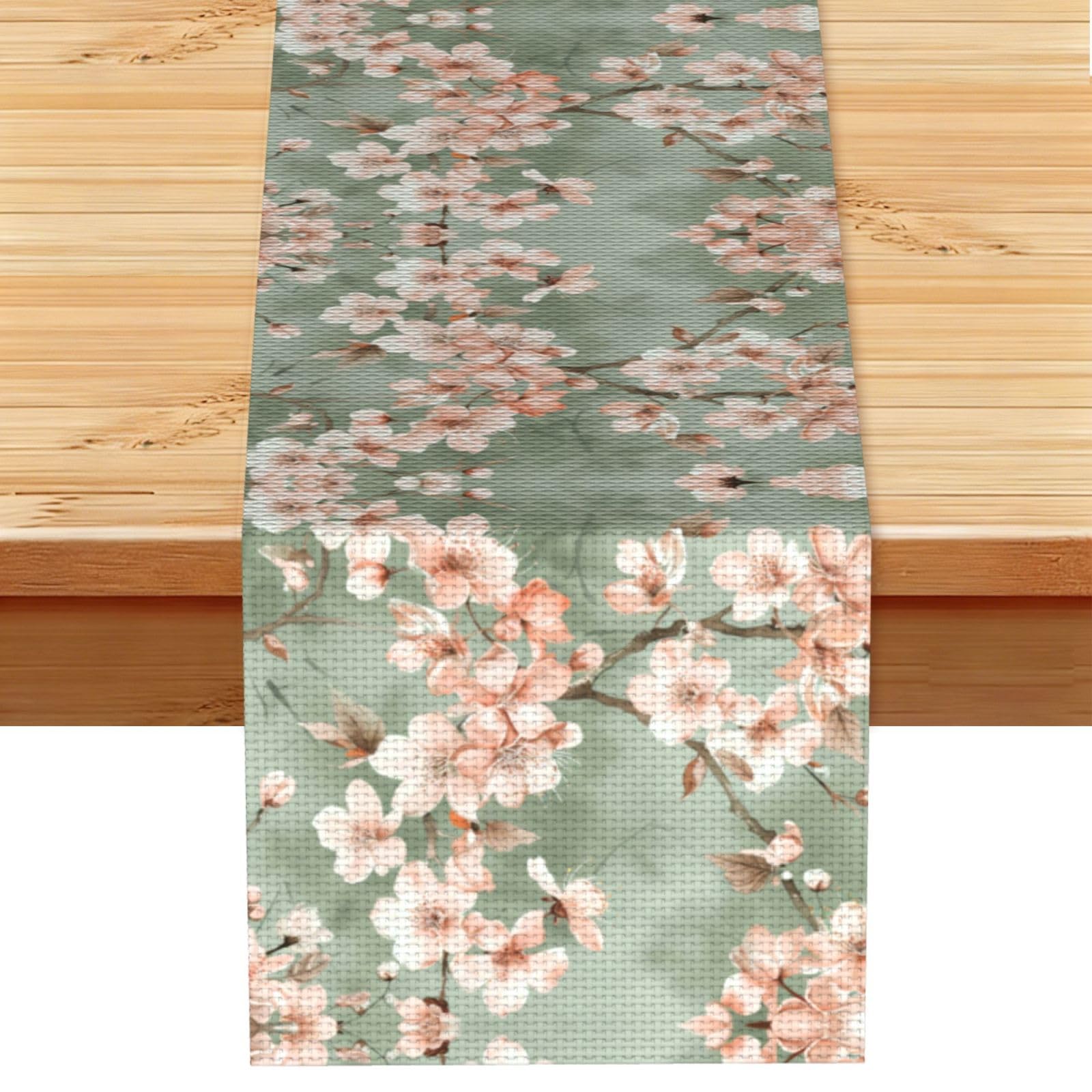 Delicate Peach Blossom Printed Table Runner 13 x 72, Wrinkle Resistant Decor for Dining Table Coffee Table Fireplace