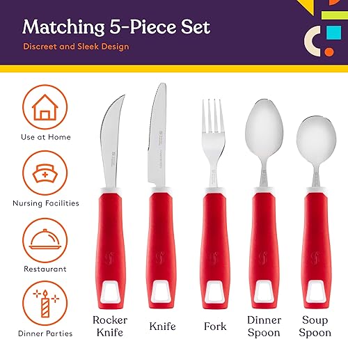 Miniatura 3 de Special Supplies Adaptive Utensils - Juego de 5 piezas sin peso, asas antideslizantes para temblores de manos, artritis, Parkinson o uso anciano,