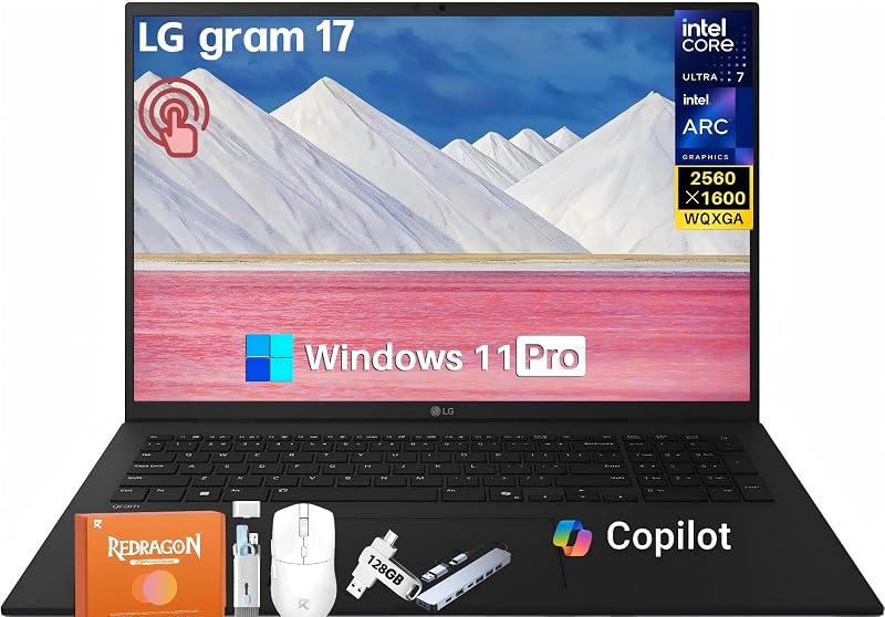 gram 17" Copilot+ PC, Thin & Lightweight Laptop, Intel Evo Edition - Intel Core Ultra 7 258V, 32 GB RAM, 2 TB SSD, 17" WQXGA (2560x1600), Intel ARC Graphics, Wi-Fi 7, Backlit KB, Windows 11 Pro