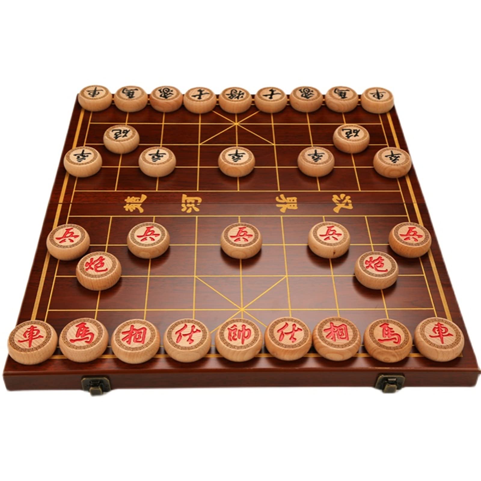 Wooden Foldable Chinese Chess Xiangqi Travel Game Set, Wooden Chess Pieces 32 Traditional Tabletop Strategy and Skill Game Puzzle Games for Adults