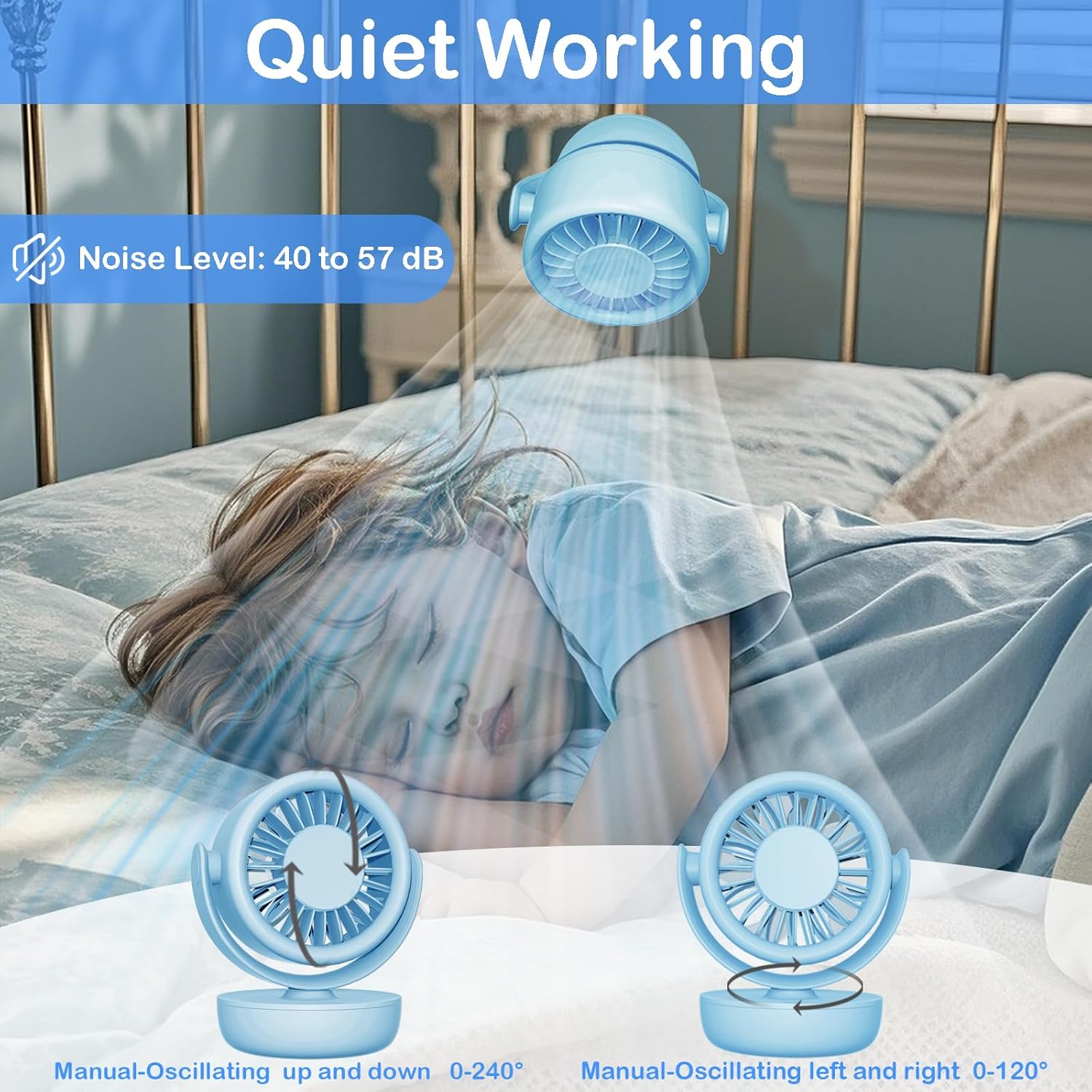 Decute USB Mini Magnetic Desk Fan, Portable Small Table Fan With 3-Speed Super Strong Winds Dual-Angle Adjustable(17Hrs Workble), Personal Cooling Hand Gifts For Women Men Indoor Outdoor