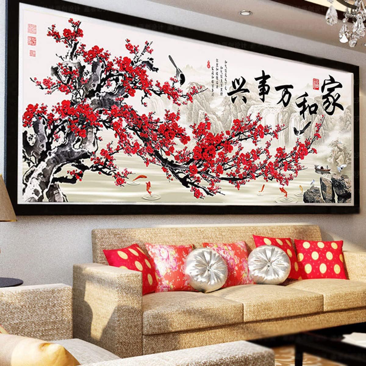 Instarry DIY 5D Diamond Painting Full Drill Chinese Calligraphy Cross Stitch Embroidery Family Wall Decor 47.2x19.7 inch