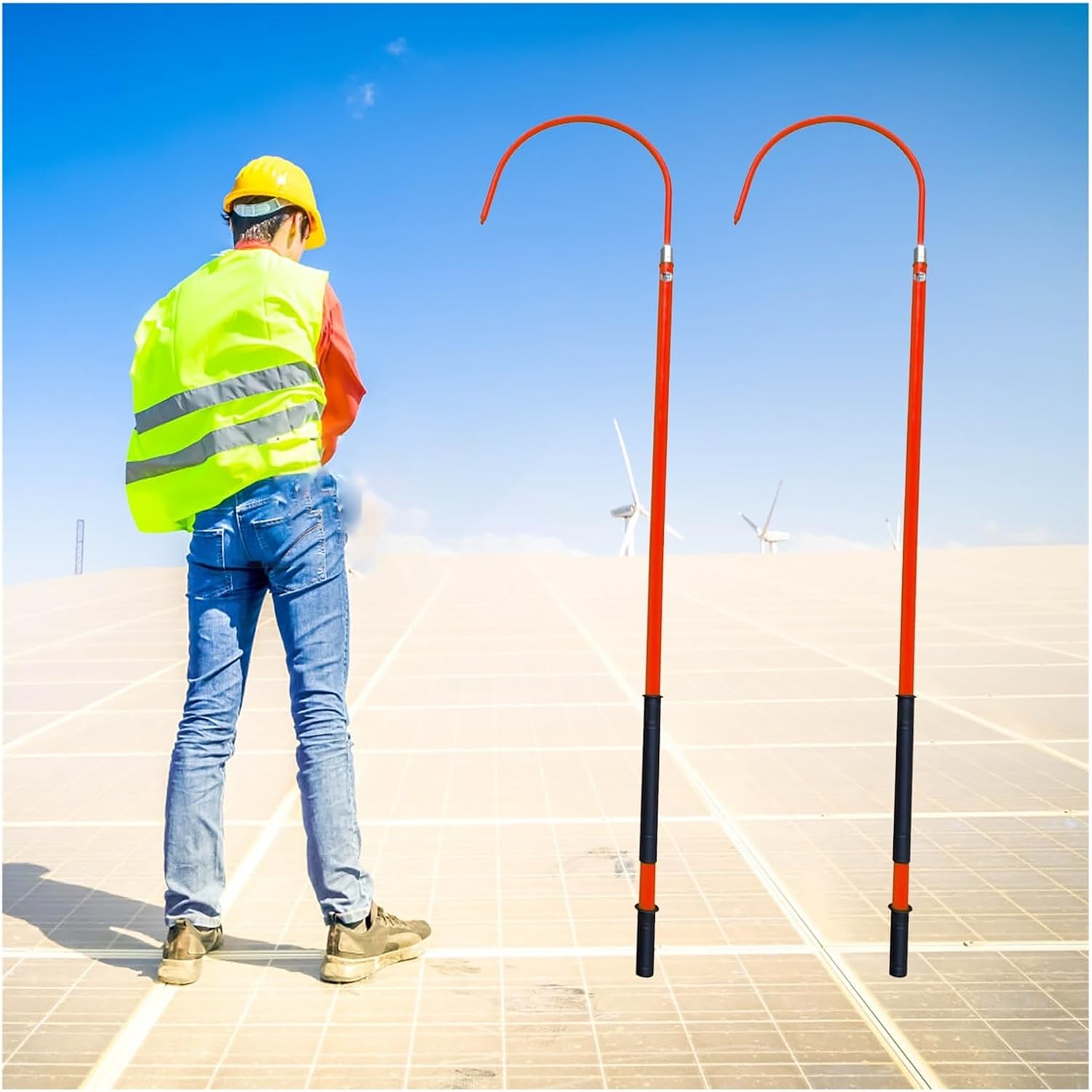 2 Pack Portable Electrical Safety Rescue Hook with Insulated Pole, 10kv/35kv/110kv/220kv High Voltage Insulated Life-Saving Tool with Handle, Emergency Protective Equipment(Red,1m/3.3ft)