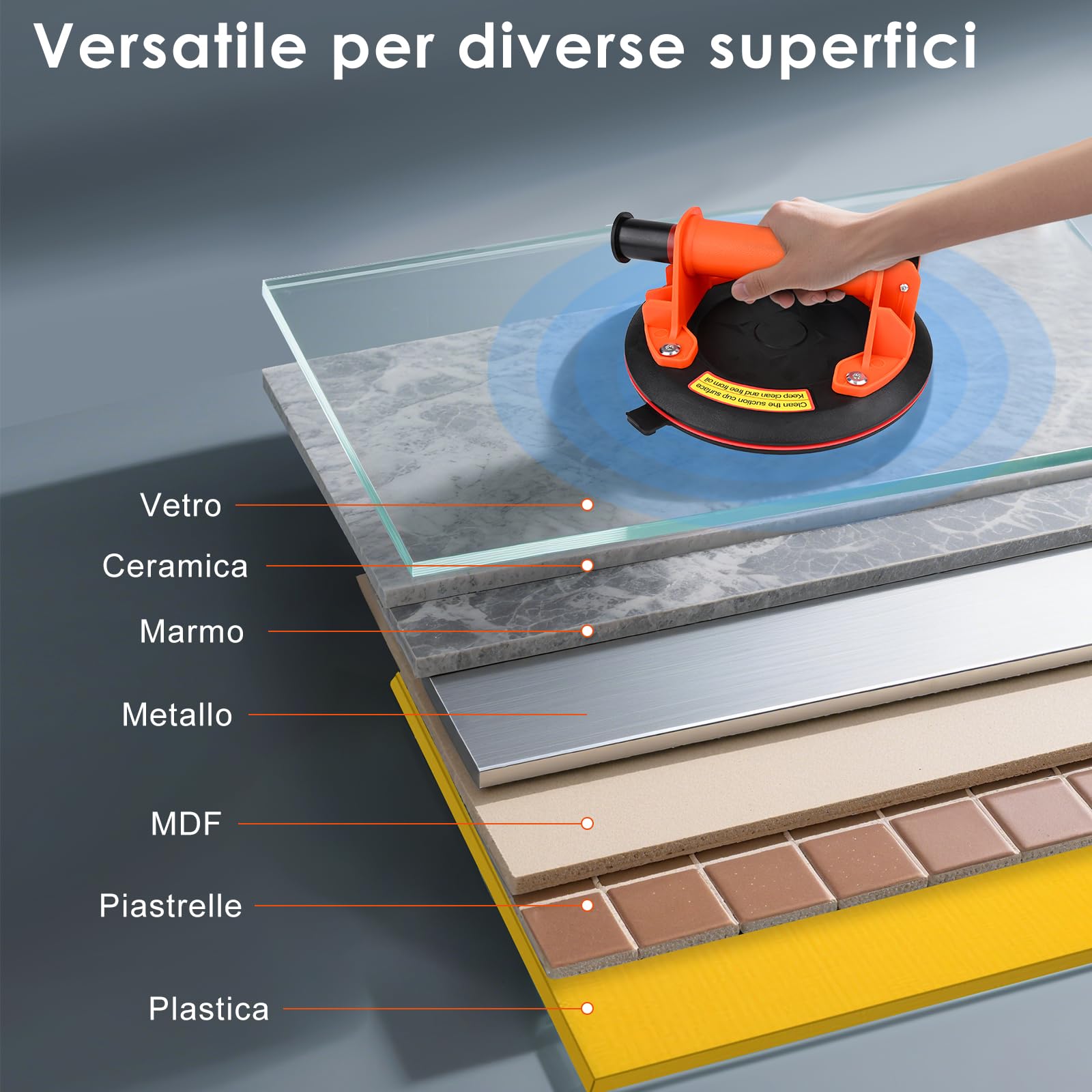 GuKKK 2 Ventose per Piastrelle con Manometro, Ventosa Sottovuoto, Diametro 200 mm con Scatola di Trasporto, Supporto Fino a 200 kg, Ideale per Piastrelle, Vetri, Parabrezza, Mobili