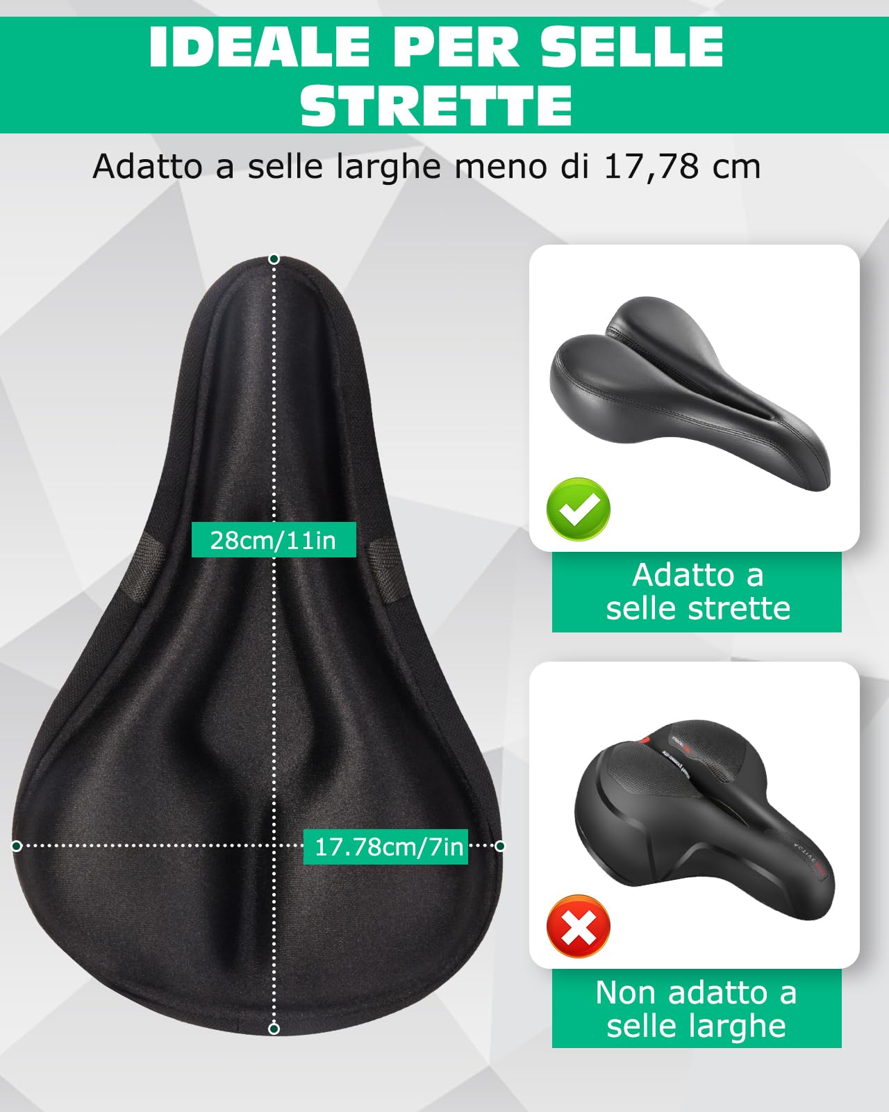 Lullu Coprisella Bici Gel Morbido, Coprisella Cyclette con Cuscino, Proteggi Copri Sella Bici Sellino di Silicone, Coprisedili Coprire Bici per Bicicletta da MTB Spinning, Ciclismo da Strada, 28x18cm