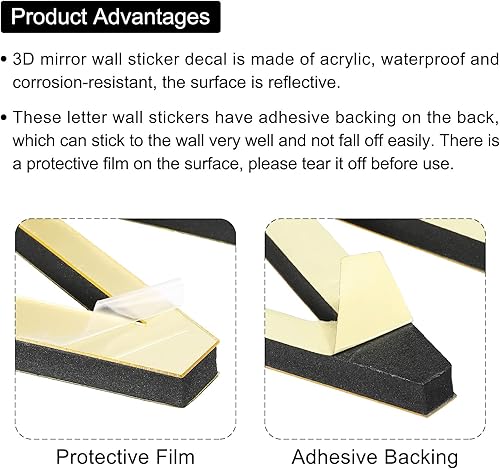 Miniatura 5 de PATIKIL Adhesivos de pared de acrílico 3D con espejo del alfabeto con letra C, autoadhesivas, decoración del hogar, letrero, calcomanía artística