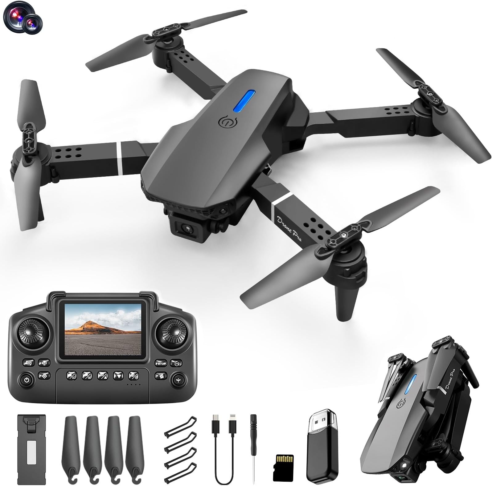 Mini Drone With Camera Remote Control Drones With Screen Display 2.4G Headless Mode, One Key Take off/Landing RC Quadcopter Altitude Hold For Adults Fpv Drone Birthday for Men Women