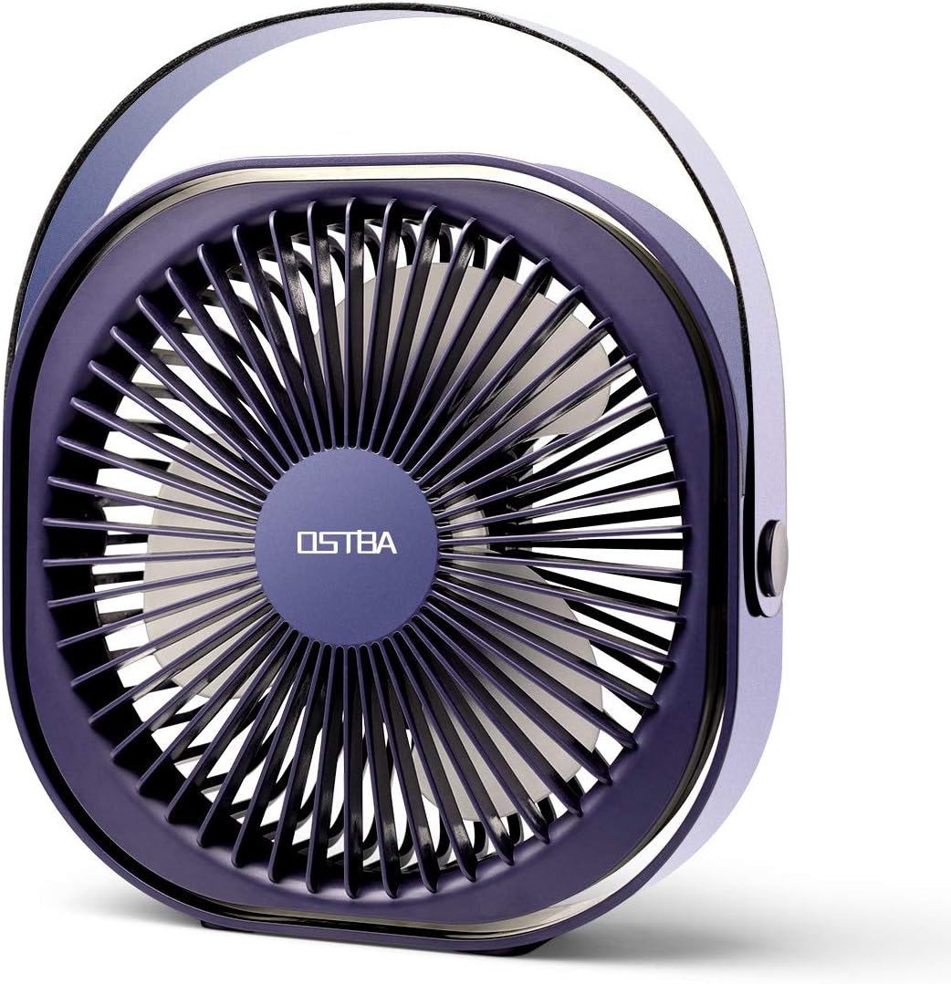 Desk Fan 6 Inch Rechargeable Battery Powered Mini USB Fan Ultra Quiet Table Fan with 3 Speeds, Portable USB Personal Fan for Office, Home, Car, Travel, 2000mAh, Includes a Handle(Blue)