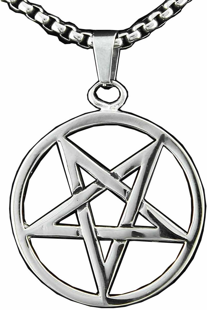 vogueteen Pagan Wicca Inverted Star Pentagram Pendant Men's 316L Stainless Steel Necklace