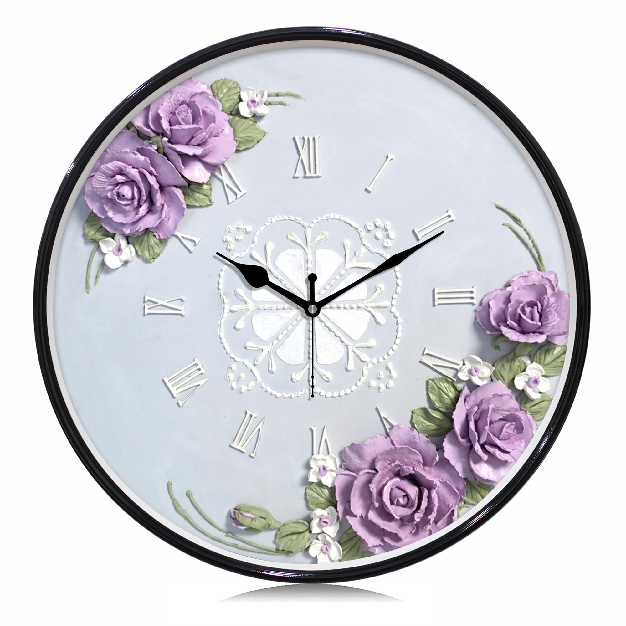 RANDOM Silent Wall Clock, 32x32 cm, Black Plastic Frame, HD-Clear Glass, Non-Ticking (Purple)-picture-12