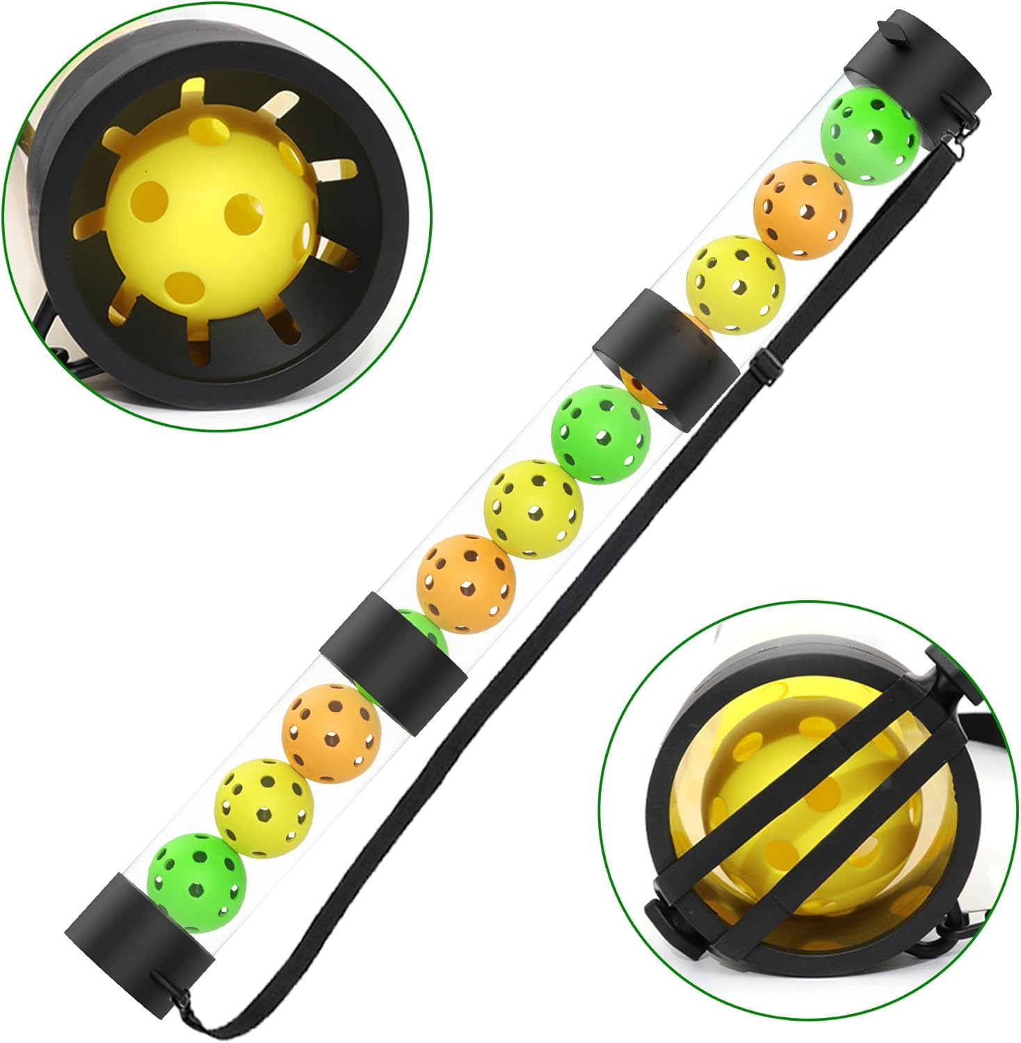 Pickleball Ball Retriever & Ball Hopper Storage with Strap Pickle Balls Tube Pickup