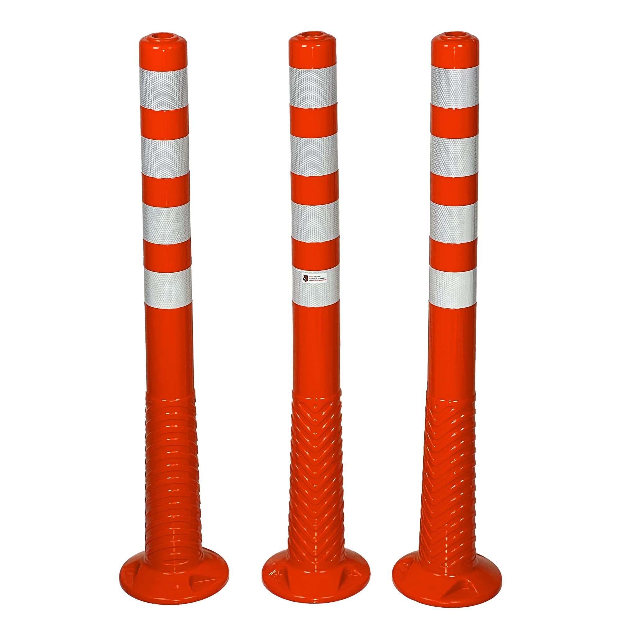 3 Stück UvV®-Reflex Absperrpfosten, Poller 100 cm hoch, flexibel orange, reflektierend, selbstaufrichtend