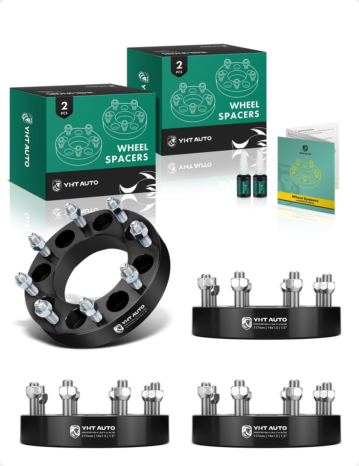 YHTAUTO 8x6.5 to 8x180 Wheel Adapters 1.5 inch Fits Chevrolet, GMC Models, Silverado 1500 2500, Sierra C/K Express Savana 2500/3500, 8 Lug Black