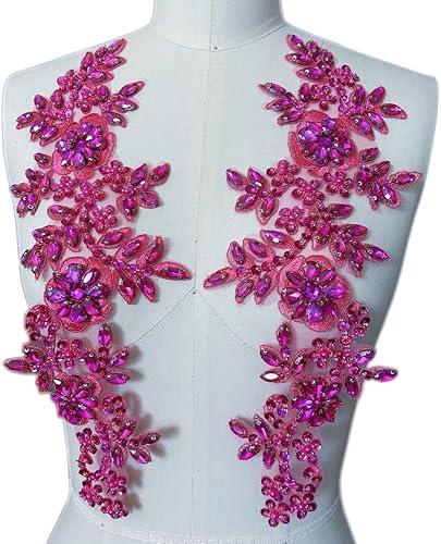 Miniatura 55 de 1 par de accesorios de apliques de encaje con diamantes de imitación, cuentas de vidrio, parches para decoración de vestidos de novia de niña