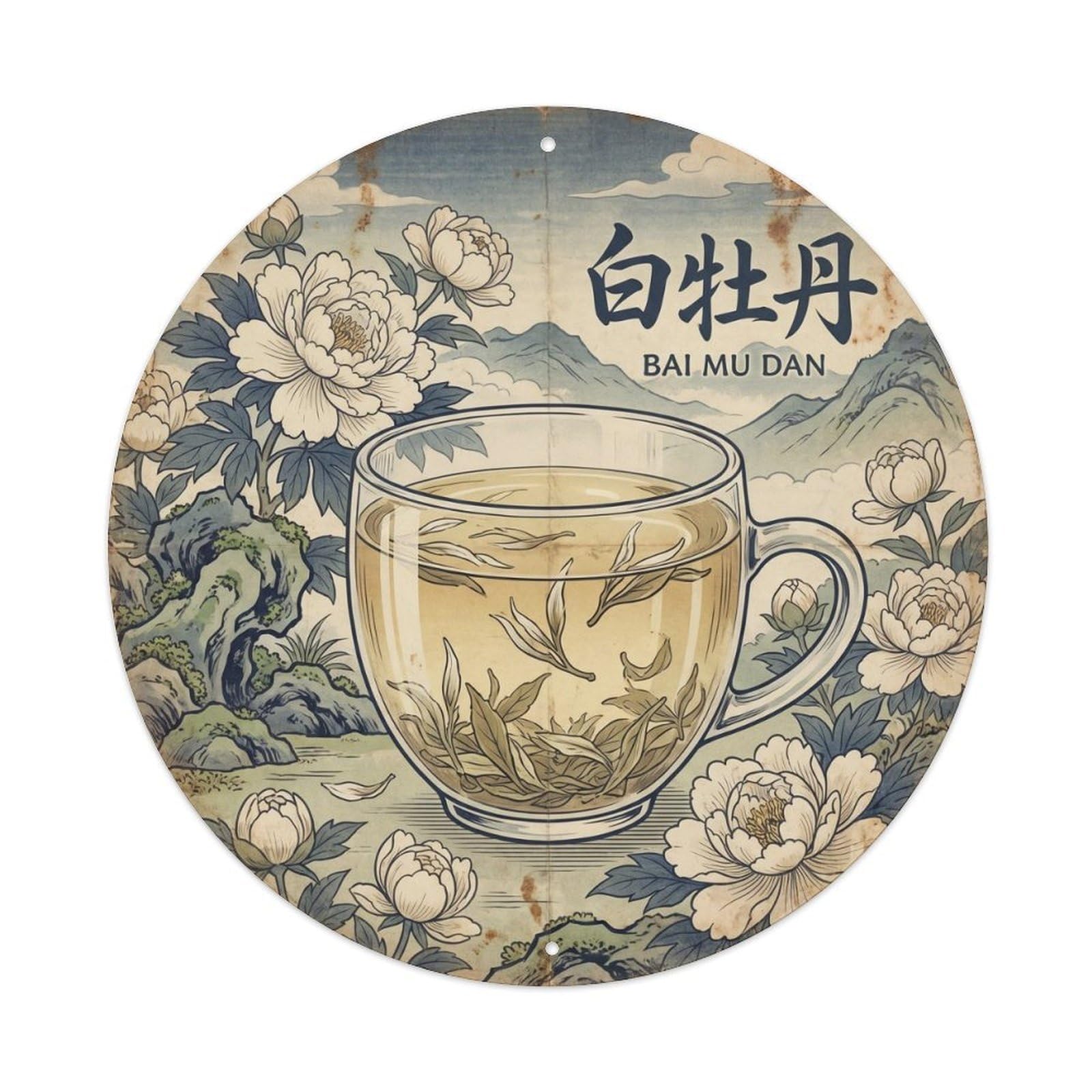 Brew Station Tea Cup Chinese Travel Heritage Woodblock Metal Tin Sign