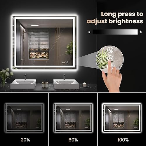 Miniatura 172 de Espejo LED de baño, 36 x 36 pulgadas con luz frontal y retroiluminada, antiniebla, espejo de tocador de baño para pared, función de memoria