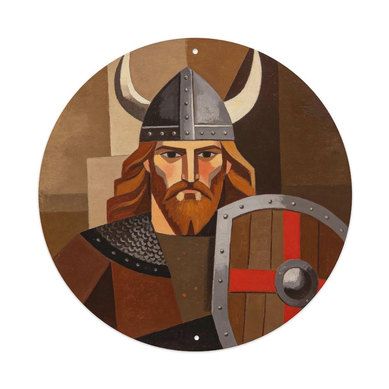 Cubist Style Viking Warrior Painting Metal Tin Sign Plaque