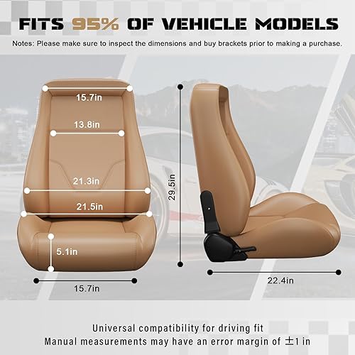 Miniatura 28 de 2 asientos universales ajustables de carreras con deslizadores dobles, asientos de cubo reclinables, 1 par de asientos deportivos para vehículos
