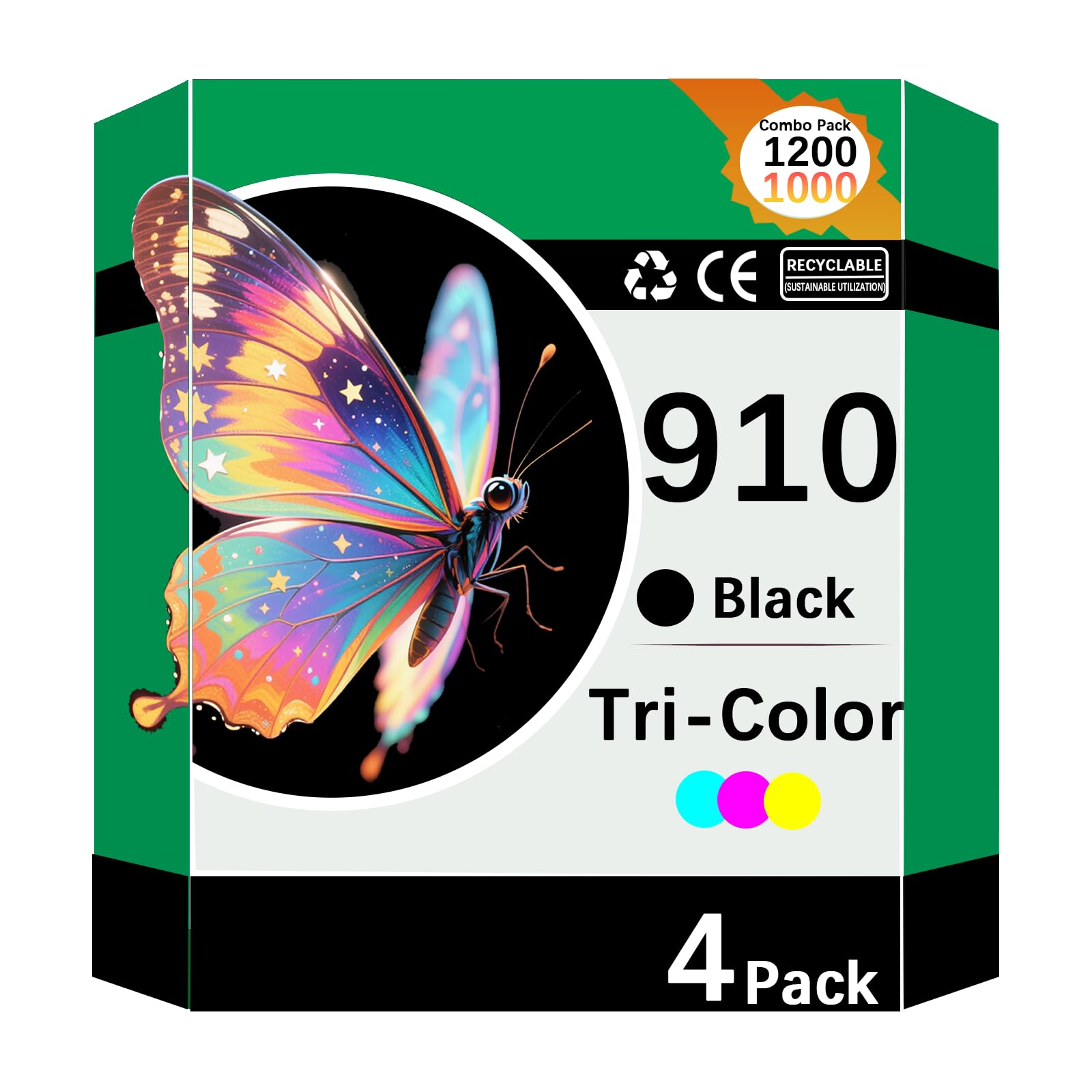 ZHINGUAN 910XL 910 Ink Cartridges Replacement for 910XL 910 Ink Cartridges Combo Pack Work for OfficeJet 8010 8015 8018 8022 OfficeJet Pro 8020 8025