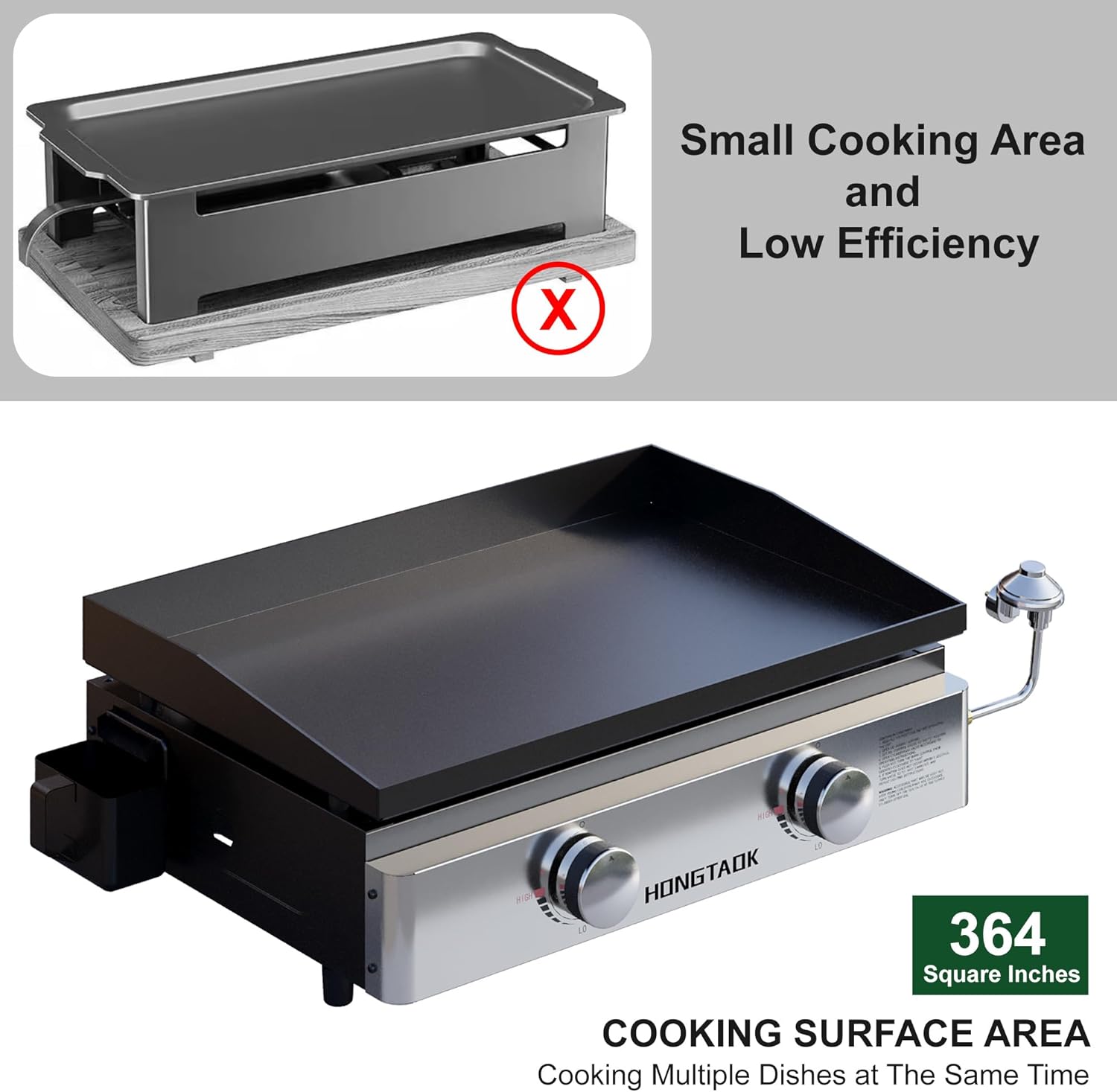 23 Inch Portable Propane Gas Griddle with Non-stick Ceramic Coated Baking Pan and Lid, Outdoor Tabletop 2 Burners Propane Grill for Camping, Barbecue, Tailgating, Cooking