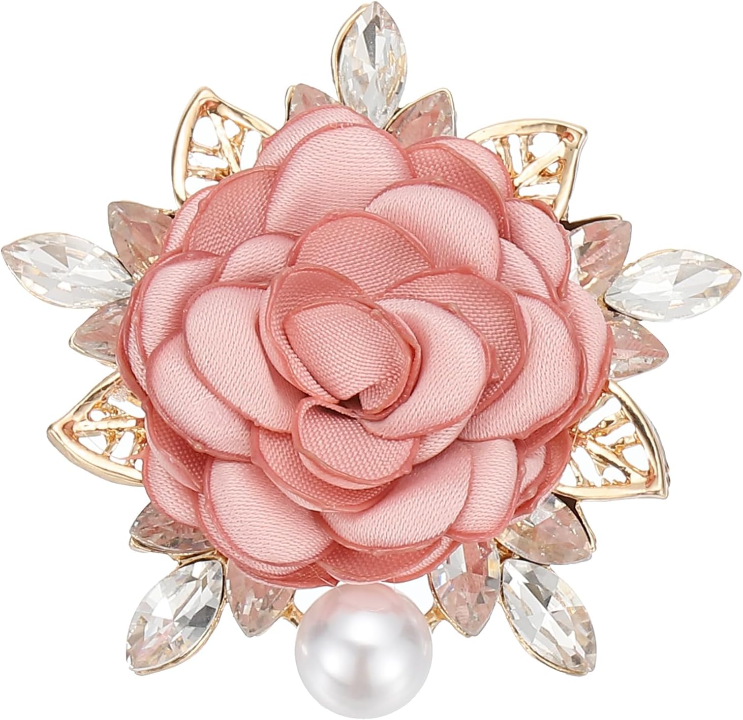 PATIKIL Flower Pearl Brooch, Brooch Pin for Women Men Wedding Party Gold Plated Leaf Lapel Pin Clothing Dress Accessories Birthday Graduation Jewelry for Women Men, Pink