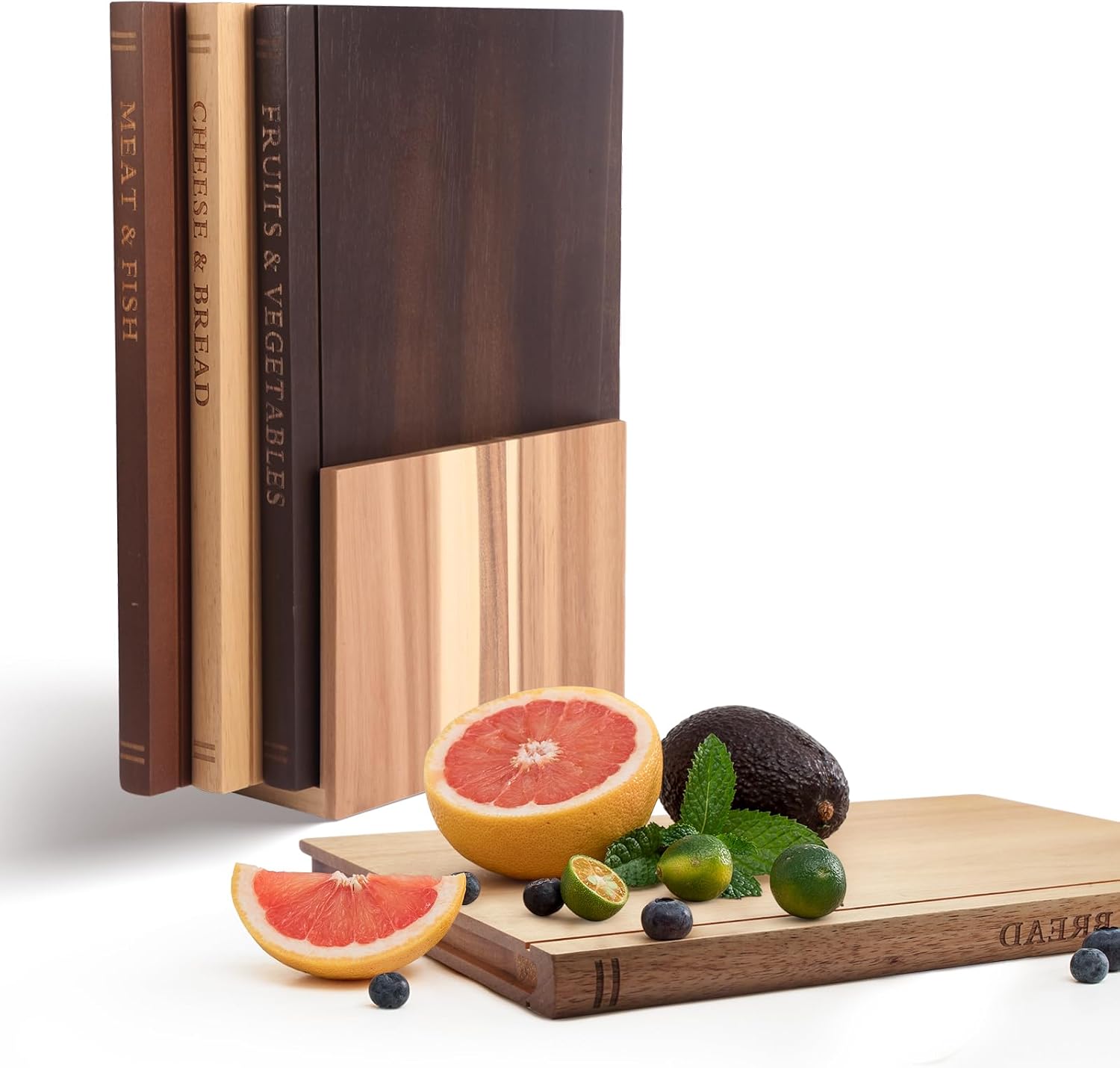 Book Cutting Board Set, Wooden Kitchen Book Cutting Board with Stand, Book Shaped Cutting Board for Kitchen Prep & Decorative Display