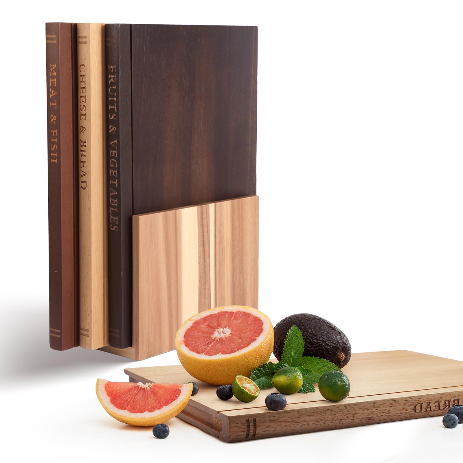 Book Cutting Board Set with Wooden Stand