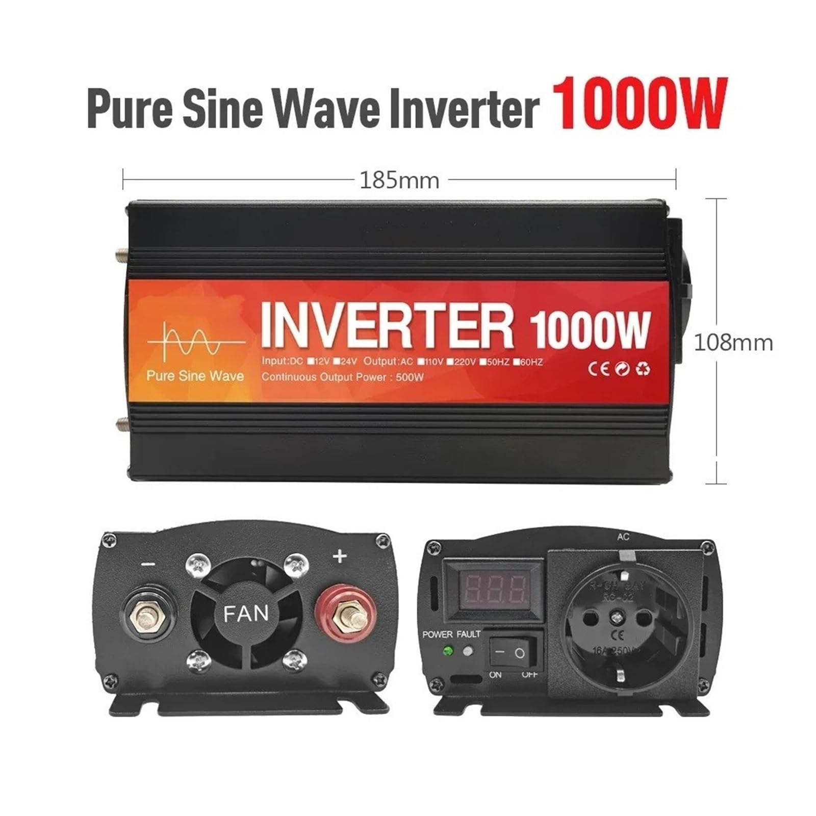 Power Inverter Convertitore Inverter Per Inverter Potenza 12V 24V 220V Onda Sinusoidale Pura 4000W 3000W 2000W 1600W 1000W Convertitore Pura Trasformatore Solare(24V,1000W EU)
