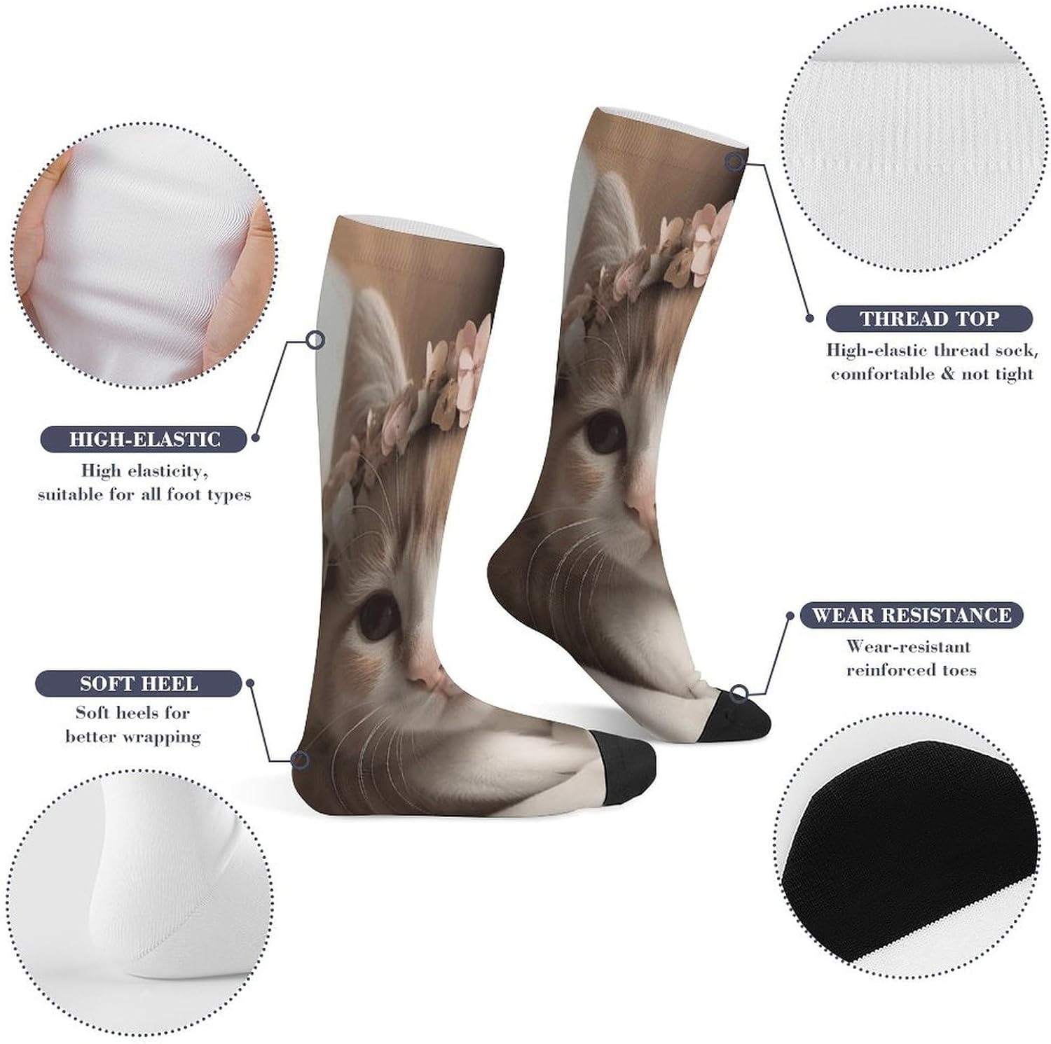 Sweet Animals Cute Cat Compression Socks for Men Women | Funny Novelty Knee High Socks, Breathable Cozy Soft Football Sock, Over The Calf Socks for Casual Work Athletic Sock & Gifts