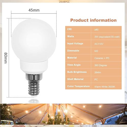 Vista 2 de Bombilla LED de 3000 K, luz blanca cálida para candelabro E12, bombillas de 110 V 3 W G14/G45, bombillas pequeñas 25 W equivalente a 260 lúmenes