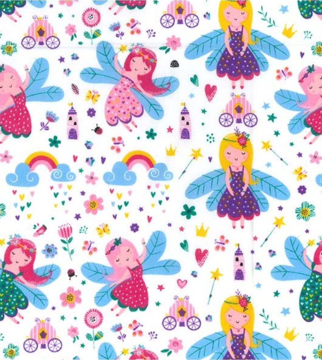Printed Polycotton Craft Fabric Material - Fairies, 1Mtr 110cmx100cm