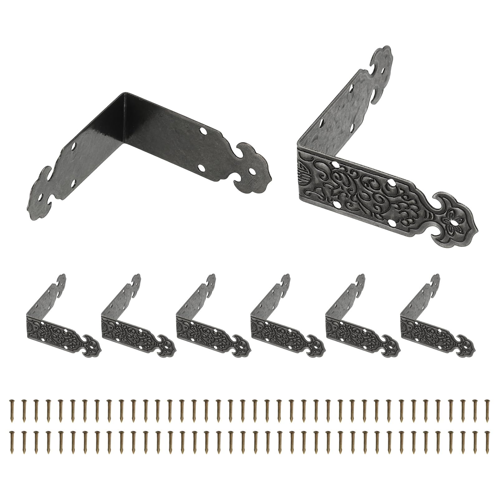 sourcing map 8 Pcs L Shaped Vintage Corner Protectors, 40 x 15 mm Decorative Guards, Protector Corner Braces with 80Pcs Nails for Cabinets Furniture Wooden Boxes, Black