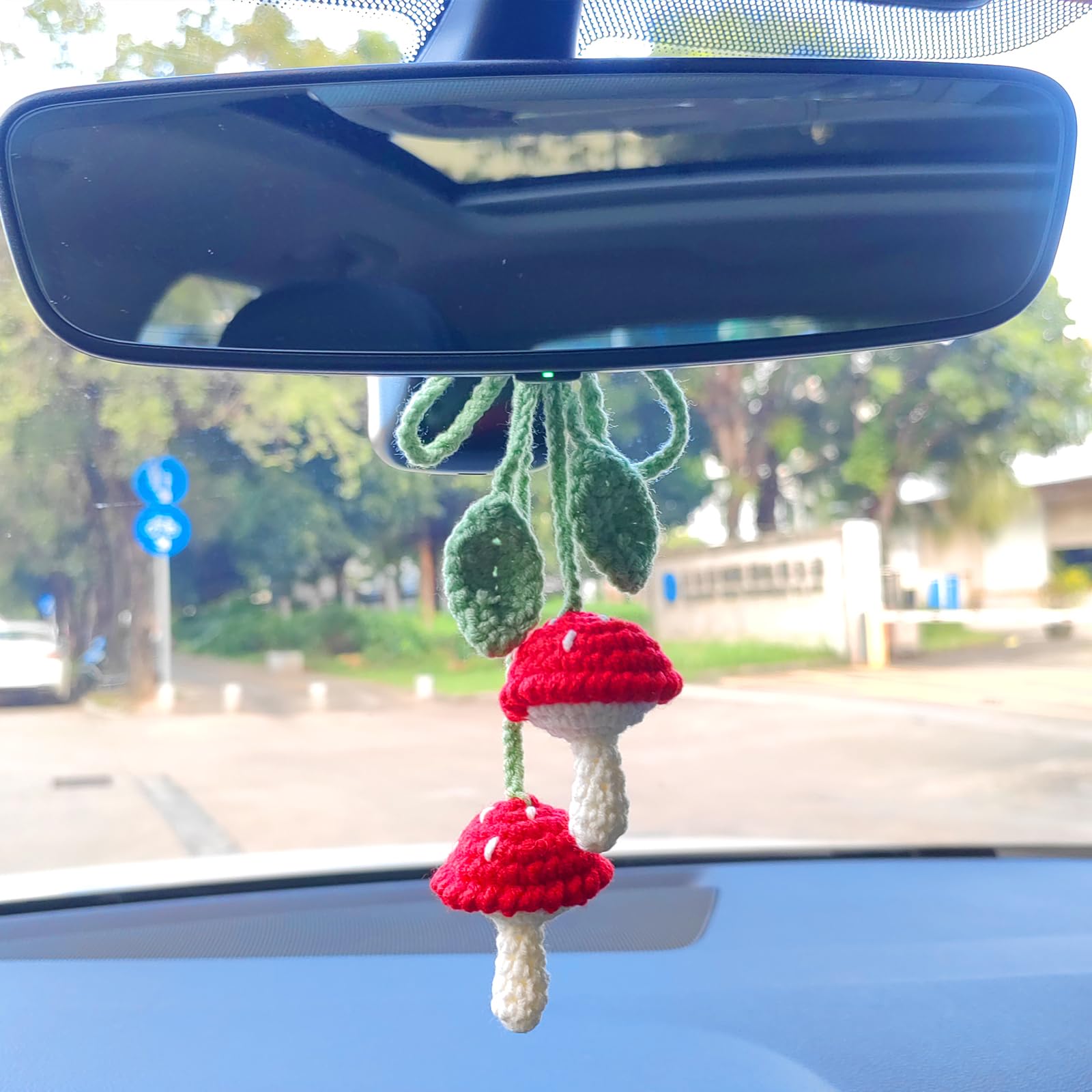 Simulated Plants Crochet Rear View Mirror Accessories Swinging Mushroom Car Hanging Ornament Car Mirror Hanging Accessories Cute Car — view 7