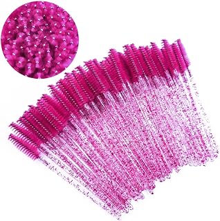 Pimoys 100 Pack Disposable Eyelash Mascara Brushes - Rose Red Fiber Wands for Eyebrow, Castor Oil & Makeup Application