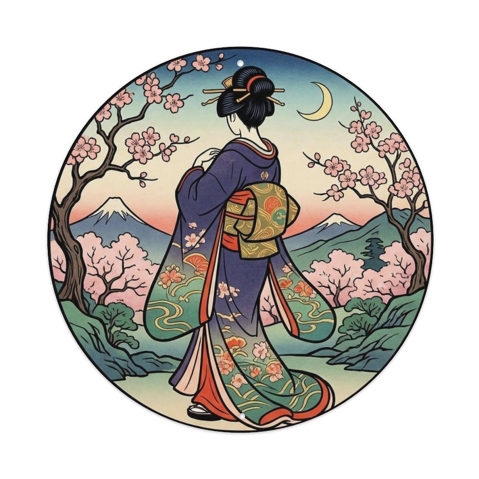 Japanese Geisha Back View Standing Elegant Poise Metal Tin Sign
