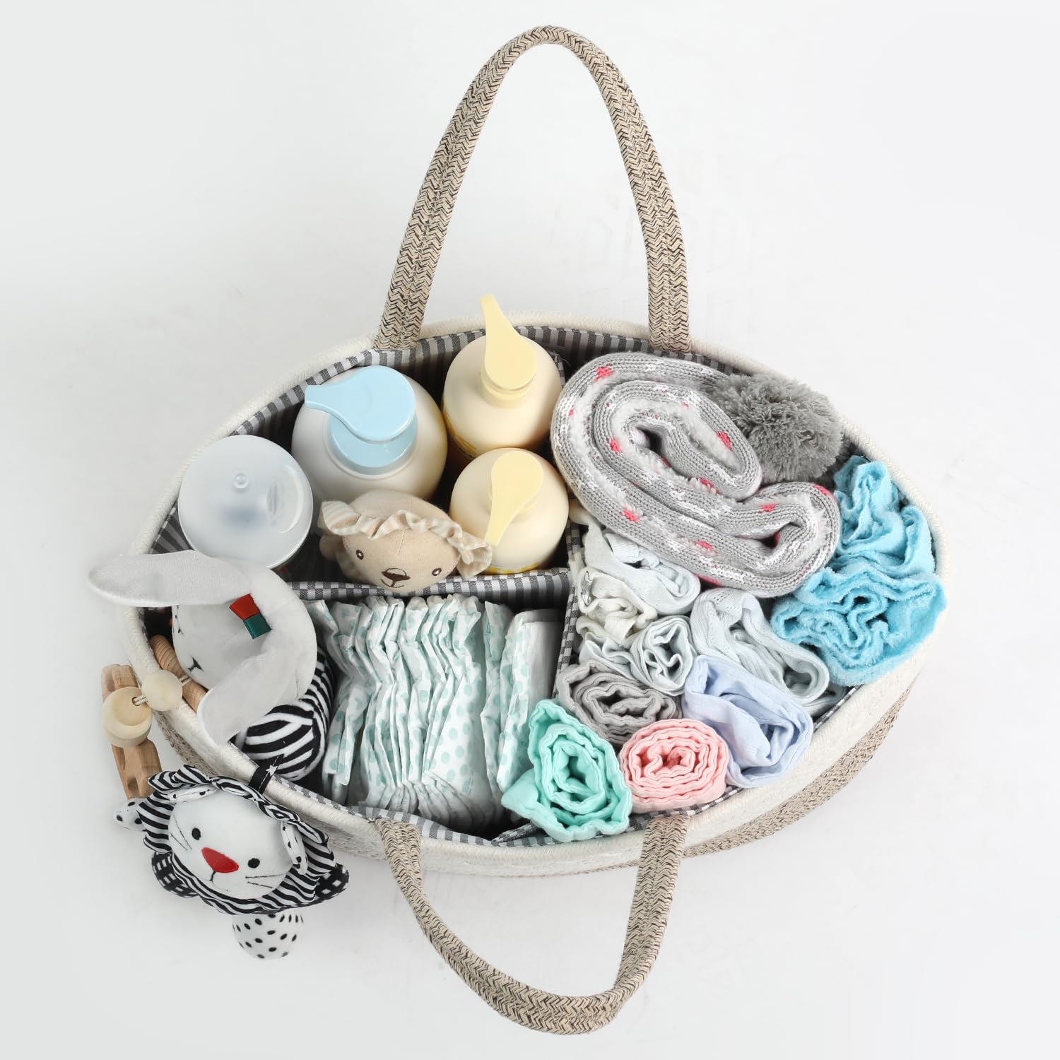 Organizer per pannolini, Cestino porta pannolini,portatile, in corda di cotone, per la Cameretta dei Bambini, L'auto e i Viaggi, borsa regalo per neonati (Mottled Brown)