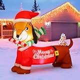 5 FT Christmas Inflatables Dog Outdoor Decorations Dachshund Dog Blow Up Yard Christmas with Built-in LEDs for Holiday Party Garden Lawn Decor