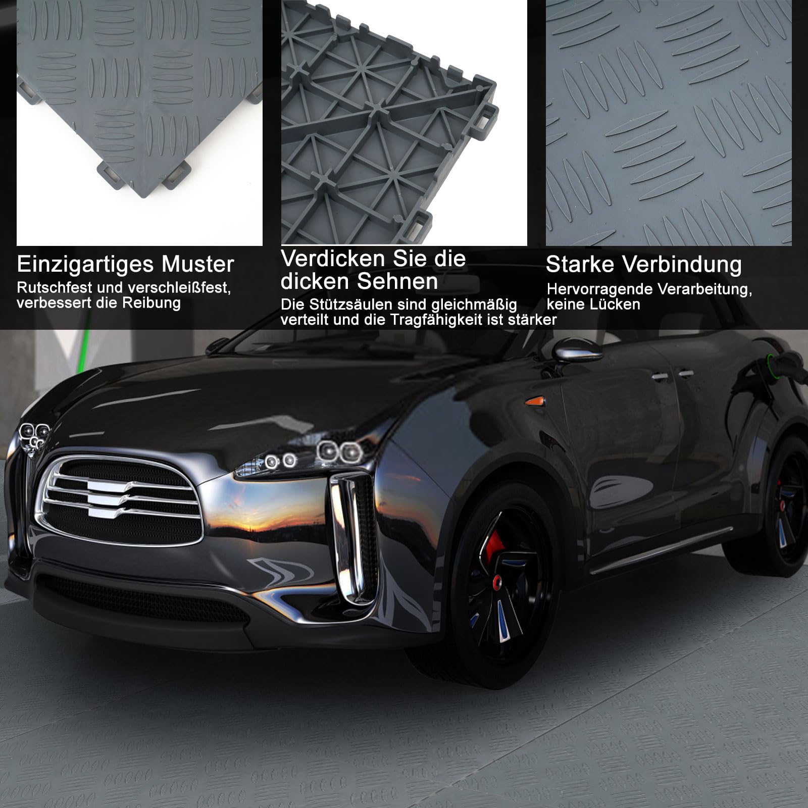 Lot de 20 dalles de sol garage en PVC - 40 x 40 cm - Dalles emboîtables - Carreaux antidérapants de 18 mm - Résistant - Gris