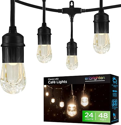 Enbrighten 31660 - Cadena de luces LED clásicas para cafetería color negro 12 pies de longitud 6 bombillas resistentes a los impactos inastillables