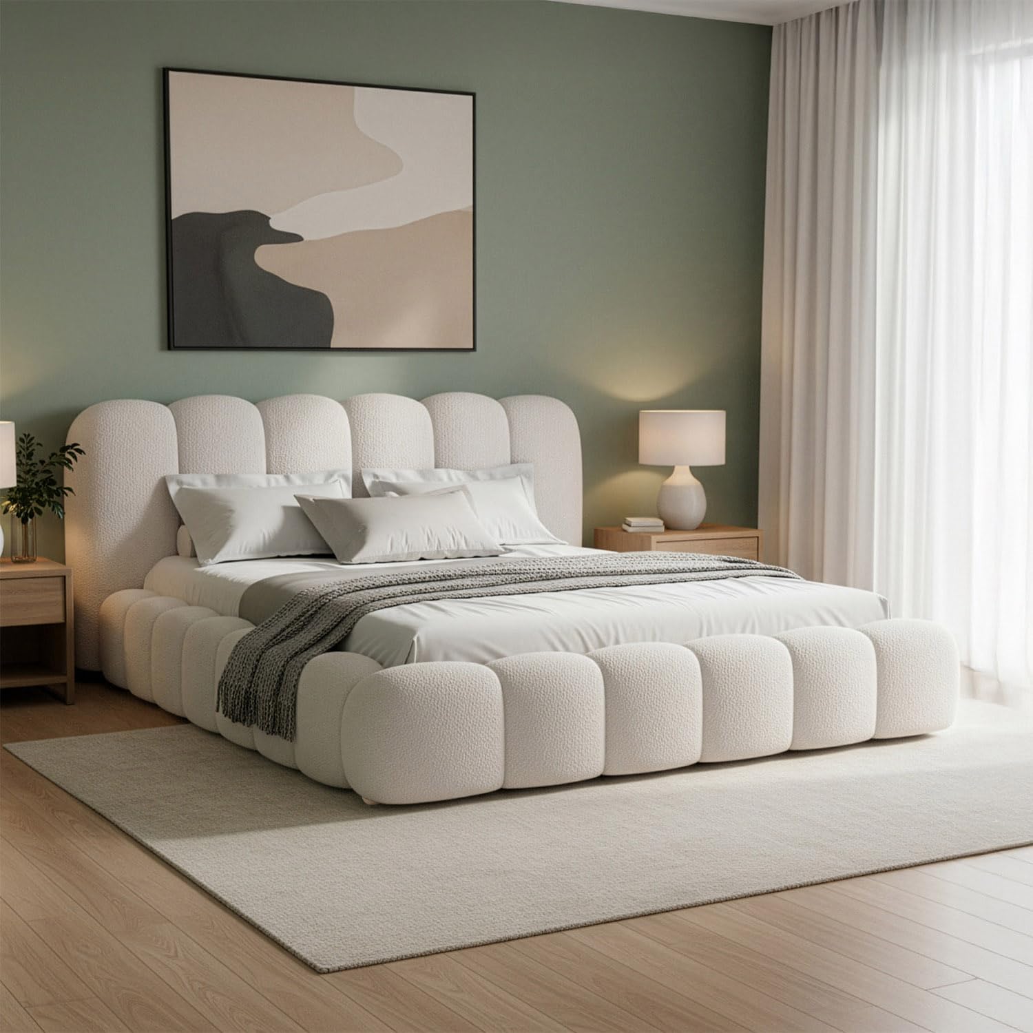 Juskys Polsterbett Catania - Modernes Bubble Design, gepolstertes Kopfteil, stabile Kontruktion- 180 x 200 cm - Creme