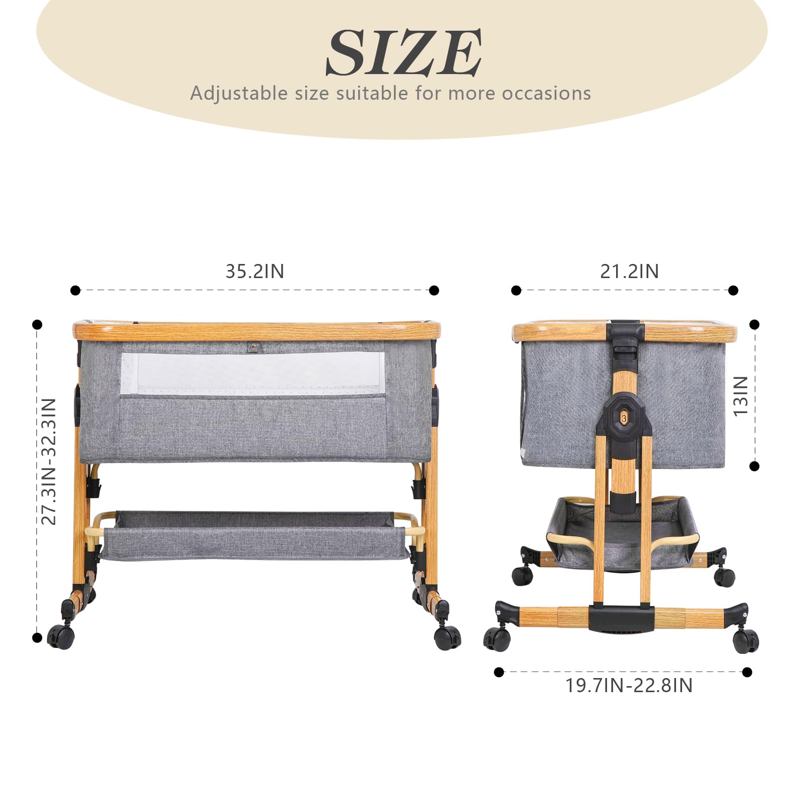 Ktaxon 3-in-1 Baby Bassinet & Bedside Sleeper - Adjustable Height Folding Crib With Wheels