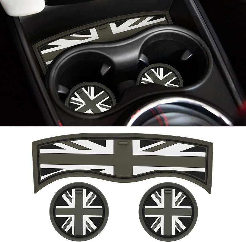 Porta-Copos de Silicone TOMALL para Mini Cooper F60 Countryman 2017–2023, Tapete para Console Central com Bandeira Cinza